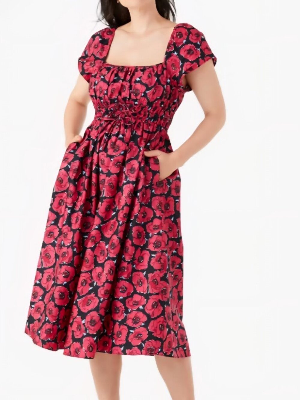 Kate Spade NWT Poppy Toss Square-Neck Midi Dress size large